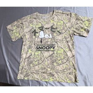Peanuts‎ Snoopy Camo Graphic T-Shirt Mens Large Green Brown Real Tree Style Tee